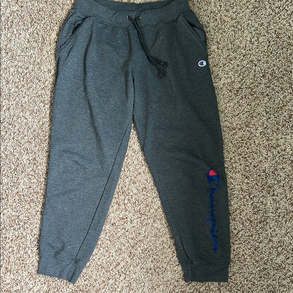 Champion Gray Sweatpants Elastic Waistband Tapered Ankles
